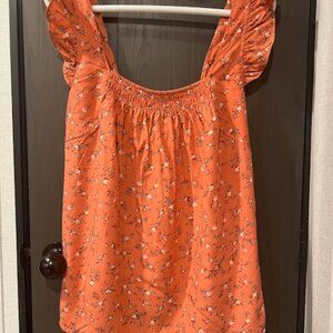 Women's Coral Floral Tank Top Size Medium Ruffle Sleeves